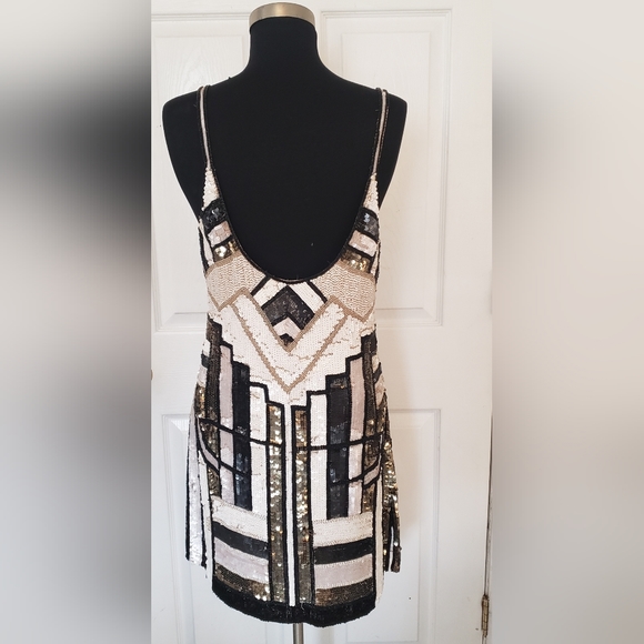 PARKER Art Deco Flapper style GATSBY SEQUIN MINI DRESS Tunic M 4 6 - Picture 4 of 8
